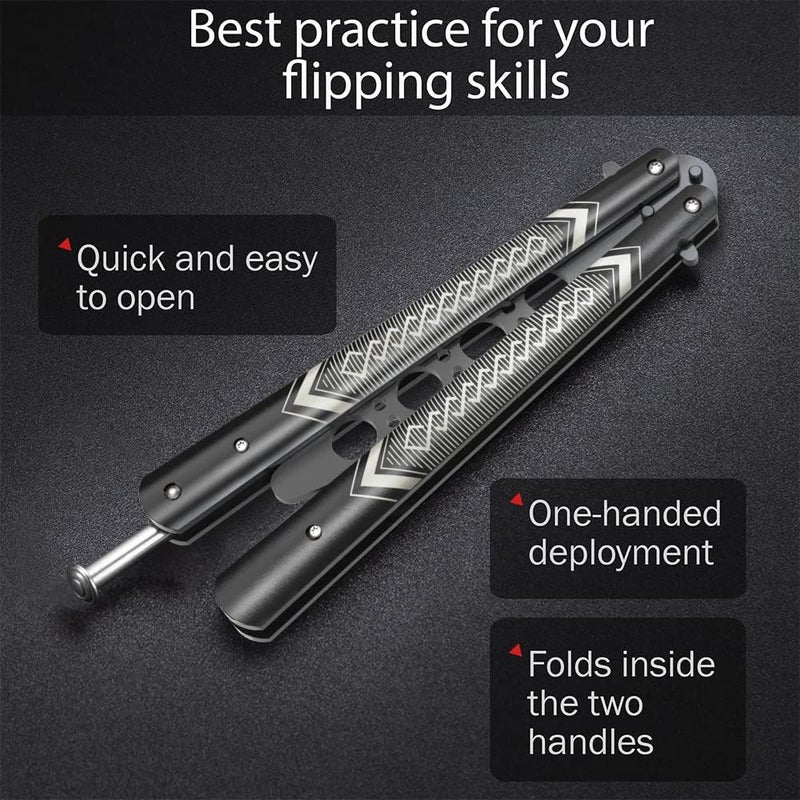 GOOD WORKER Butterfly Trainer - Practice Balisong Butterfly Knives NOT Real NOT Sharp Blade - Cool Design - Black Dull Trick Butterfly - Butter Fly Training - Fathers Day Dad Gift K14B - Image 5